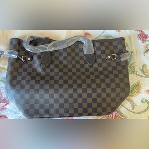 Brown Purse with Red & Black Striped Interior